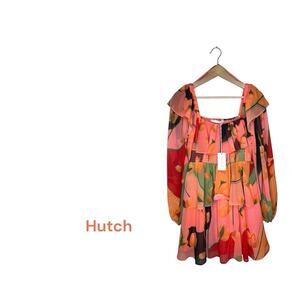 Hutch Rowley Dress Floral Print Long Sleeve Elastic Square Neck Flounce S NWT